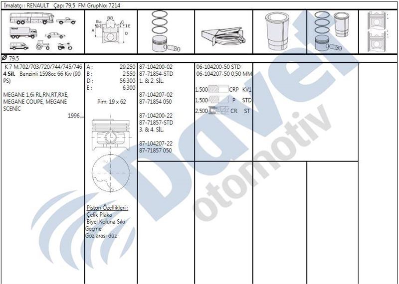 MAHLE-220302 Piston Segman (79.50mm 1.00 ) 3.4.Silindir  Megane I Scenic R19 1.6 K7m